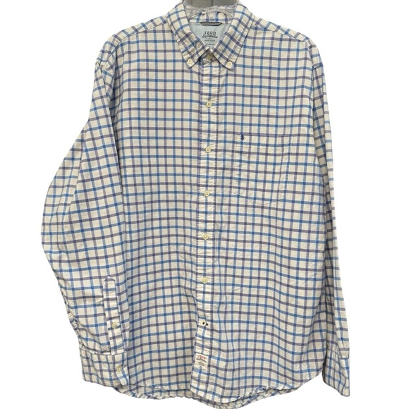 Izod Other - Izod Saltwater Men’s Plaid Shirt Large Blue White Cotton Long Sleeve